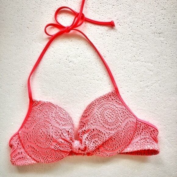 PINK Coral Mesh Nude Bikini Top S - Picture 1 of 3
